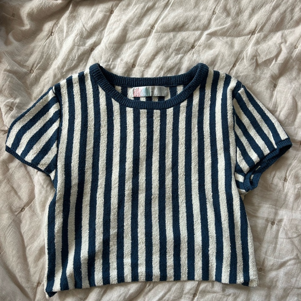 Striped Navy and White free people tee